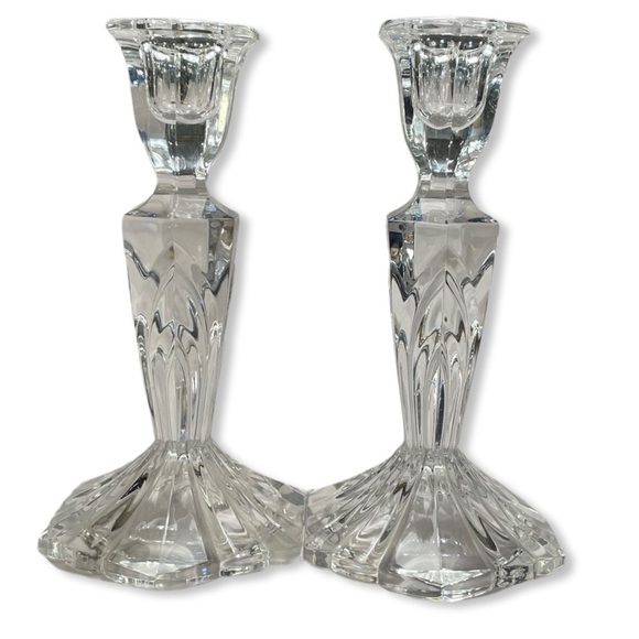 FIFTH Ave Lead Crystal Candle Holders Pair Set - 7 inches - Picture 2 of 6